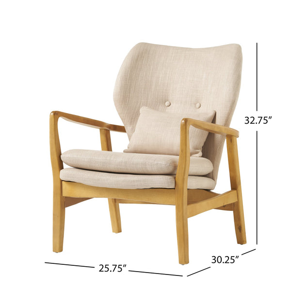 English Elm Christopher Knight Home® - Mid Mid Century Modern Fabric Club Chair with Button-Tufted Back and Accent Pillow, Tapered Birch Legs, Stylish Comfort (31.25˝W x 26.25˝D x 32.75˝H) Beige 59135.00
