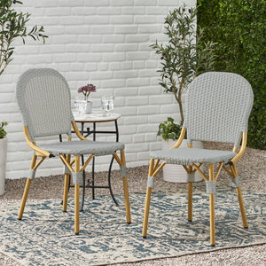 English Elm Outdoor Pe Rattan Bistro Chair Set of 2 with Powder-coated Aluminum Frame Patio 71420.00LBRN