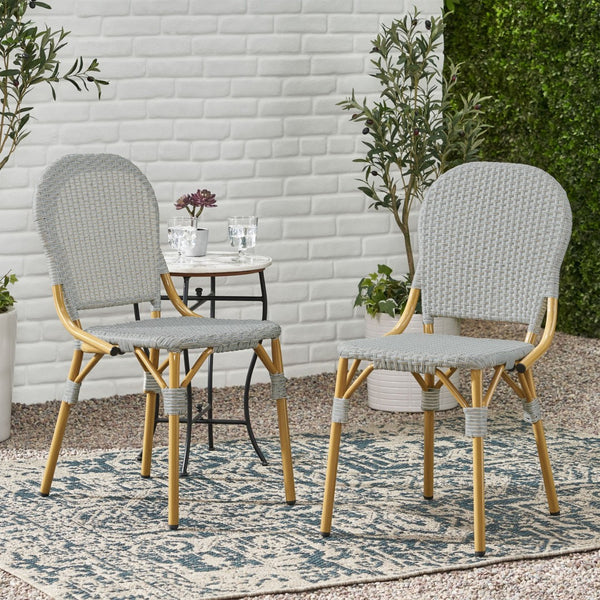 English Elm Outdoor Pe Rattan Bistro Chair Set of 2 with Powder-coated Aluminum Frame Patio 71420.00LBRN