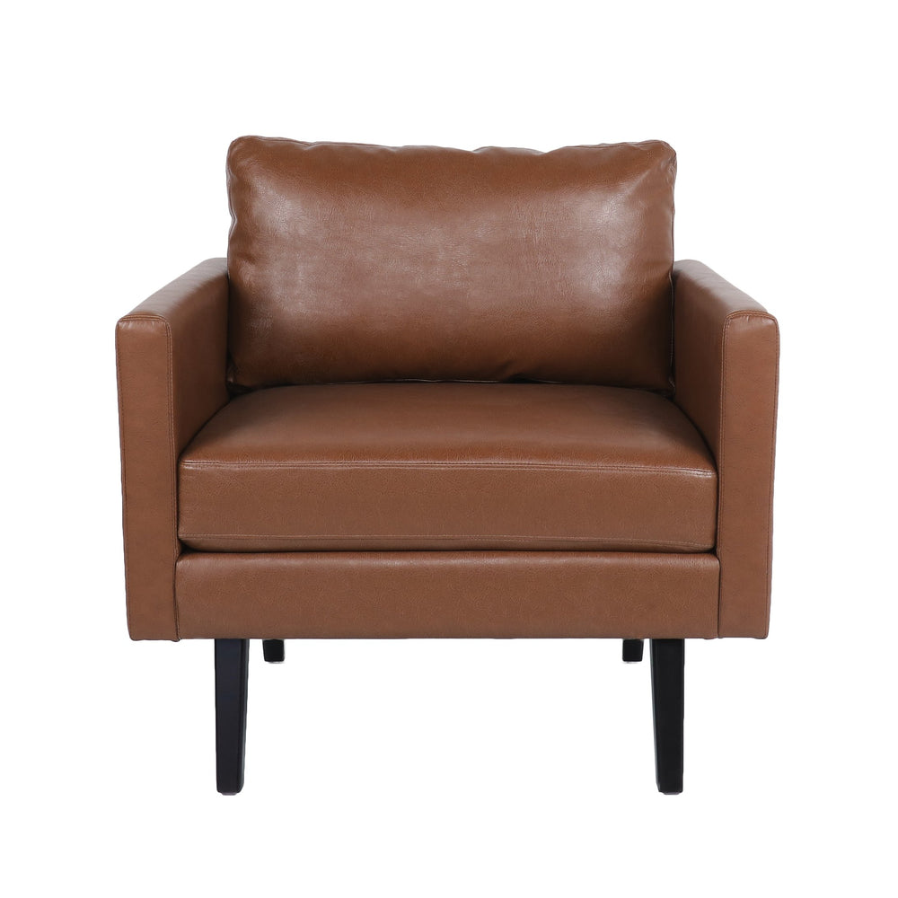 English Elm Christopher Knight Home® - CLUB Chair Light Brown Faux Leather Mid-Century Modern Accent Seat with Tapered Birch Legs, Cozy Retreat 71813.00