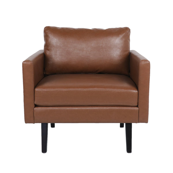 English Elm Christopher Knight Home® - CLUB Chair Light Brown Faux Leather Mid-Century Modern Accent Seat with Tapered Birch Legs, Cozy Retreat 71813.00