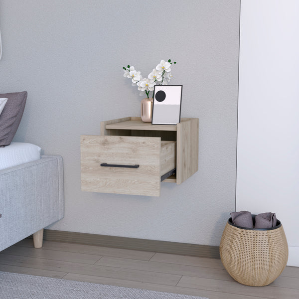 English Elm Floating Nightstand Calion Wall-Mounted Drawer Shelf, Light Gray Engineered Wood, Space-Saving Design B092142802