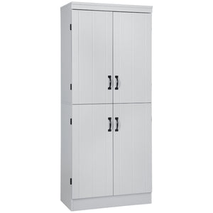 English Elm 70" Kitchen Pantry Tall Freestanding Storage Cabinet with 6-Tier Shelves, 4 Doors, Black Handles, Anti-Tip Protection Grey W2225S00026