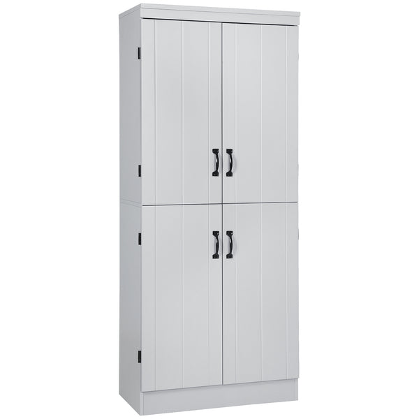 English Elm 70" Kitchen Pantry Tall Freestanding Storage Cabinet with 6-Tier Shelves, 4 Doors, Black Handles, Anti-Tip Protection Grey W2225S00026