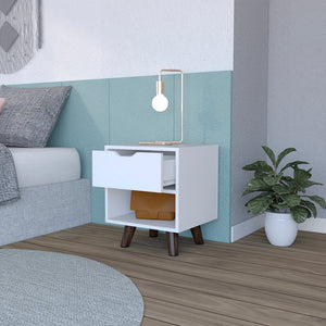 English Elm Nightstand Carleen White — Engineered Wood Nightstand with Spacious Drawer, Display Shelf & Wooden Legs B092142791