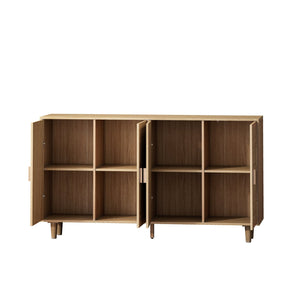 English Elm 62.20"Elegant Rattan 4-Door Storage Cabinet with Solid Wood Legs, 110lb Top, Stylish Organization W757133282
