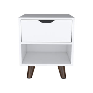 English Elm Nightstand Carleen White — Engineered Wood Nightstand with Spacious Drawer, Display Shelf & Wooden Legs B092142791