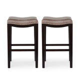 Christopher Knight Home® - Noble House - Tiffin Contemporary Studded Fabric Bar Stool, Gray, Dark Brown, and Silver - Set of 2