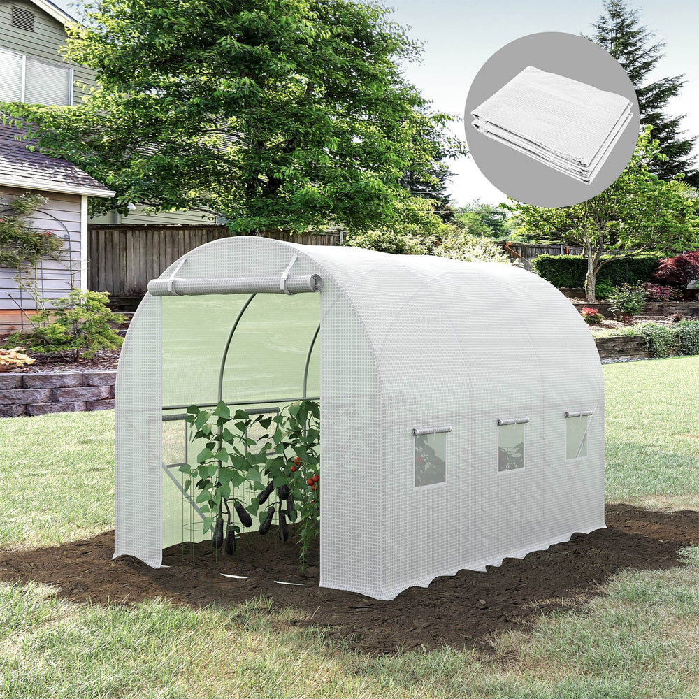 English Elm 9.8' Greenhouse Cover Replacement 118"x78.75" Waterproof 140G PE Tarp with 6 Vents, Zip Door, Reinforced Edge W2225142625