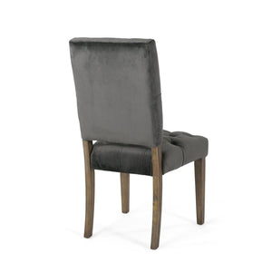 English Elm Dining Chairs Set of 2 Button Tufted Upholstered Seats with Weathered Wood Legs 72611.00NVLT