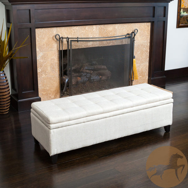 English Elm Christopher Knight Home® - PENROSE Linen Storage Ottoman Bench Ivory White with Birch Legs, Hidden Interior Storage & Versatile Seating 67219.00