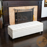 Christopher Knight Home® - Noble House - Brighton Contemporary Tufted Linen Storage Ottoman Bench, Ivory White