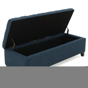 English Elm Christopher Knight Home® - Upholstered Storage Ottoman Bench with Flip-Top Compartment for Extra Seating, Footrest, Durable Elegance Navy Blue 68087.00NBLU