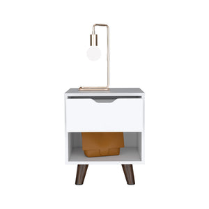 English Elm Nightstand Carleen White — Engineered Wood Nightstand with Spacious Drawer, Display Shelf & Wooden Legs B092142791