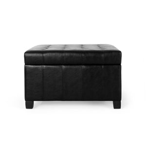 English Elm Christopher Knight Home® - ISABELLA Ottoman with Faux Leather Button-Tufted Top, Hidden Storage & Soft-Close Hinges for Home Comfort Black 74567.00MDNT