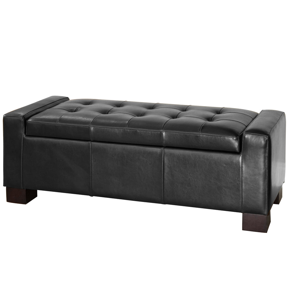 English Elm Christopher Knight Home® - Large Tufted Storage Ottoman 51" – Versatile Bench with Plush PU Upholstery, Birch Legs, 250 lb Capacity Black 67220.00PUBLK