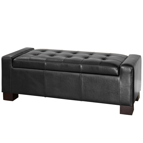 English Elm Christopher Knight Home® - Large Tufted Storage Ottoman 51" – Versatile Bench with Plush PU Upholstery, Birch Legs, 250 lb Capacity Black 67220.00PUBLK