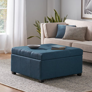 English Elm Carlsbad Tufted Waffle Lid Square Ottoman with Birch Legs for Living Room Storage 73426.00FDBL
