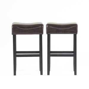English Elm Christopher Knight Home® - [ OLD HM: 74511.00] 30" Bonded Leather Backless Bar Stool Set of 2, Brown — Slim Space-Saving Design, Rubberwood Legs WF530928BRN