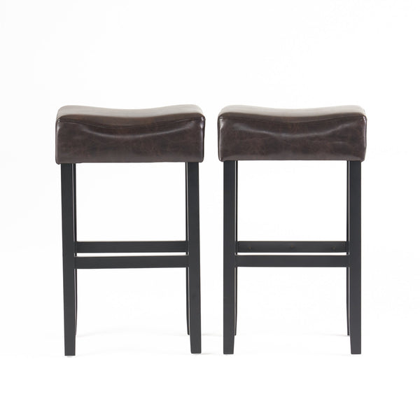 English Elm Christopher Knight Home® - [ OLD HM: 74511.00] 30" Bonded Leather Backless Bar Stool Set of 2, Brown — Slim Space-Saving Design, Rubberwood Legs WF530928BRN