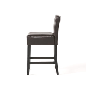 English Elm Christopher Knight Home® - 26-inch Brown Leather Counter Stools Set of 2 — Bonded Leather Seats, Ergonomic Back, Rubberwood Legs, Easy-Clean 73723.00PU