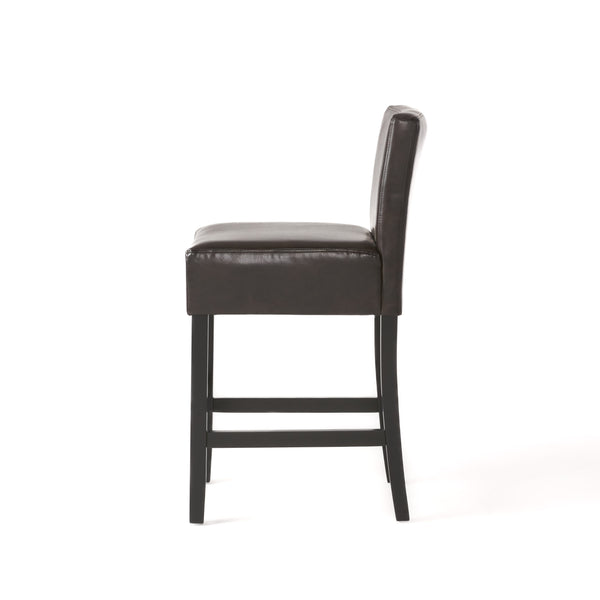 English Elm Christopher Knight Home® - 26-inch Brown Leather Counter Stools Set of 2 — Bonded Leather Seats, Ergonomic Back, Rubberwood Legs, Easy-Clean 73723.00PU
