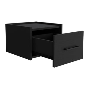 English Elm Floating Nightstand Calion Wall-Mounted Black — Space-Saving Engineered Wood, Drawer Storage, Sleek Handle, Modern Finish B092142807