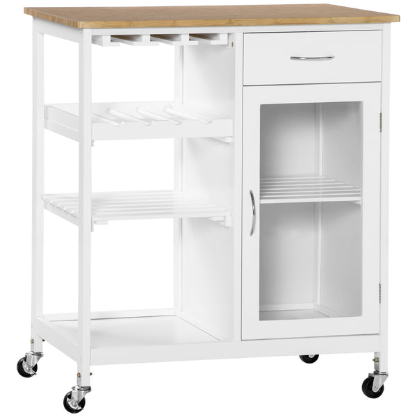 English Elm Rolling Kitchen Island Cart with Drawer and Adjustable Shelf, Mobile Serving Trolley with Hidden Wheels, Towel Racks, Durable MDF Top and 88 lb Capacity for Smart Kitchen Storage and Easy Mobility White W2225142638