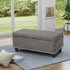 Christopher Knight Home® - Noble House - Caren Contemporary Microfiber Storage Ottoman with Nailhead Trim