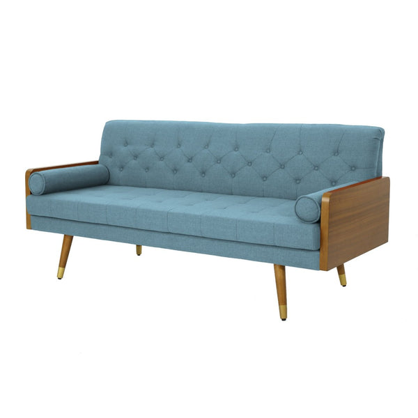 English Elm Aidan Tufted Fabric Sofa with Diamond Stitching and Gold Tipped Rubberwood Legs Blue 61688.00BLU
