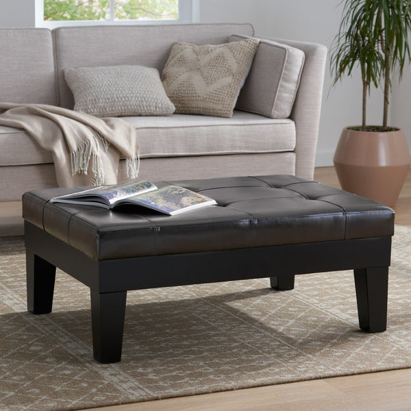 English Elm Chatham Bonded Leather Storage Ottoman with Slide Out Drawer and Tapered Legs 52423.00