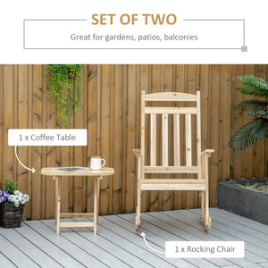English Elm 2 Pieces Wood Patio Bistro Set Rustic Rocking Chair & Folding Side Table, High-Back Ergonomic Comfort, Weather-Sealed Fir Wood, 330 lb Capacity W2225142477