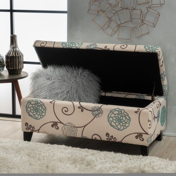 English Elm Storage Ottoman Upholstered Bench with Hidden Compartment for Living Room Seating 67218.00WBLU