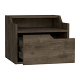 Modern Wall-Mounted Dark Brown Nightstand with Drawer & Dual-Tier Surface, 13.30 x 15.70 x 12.90