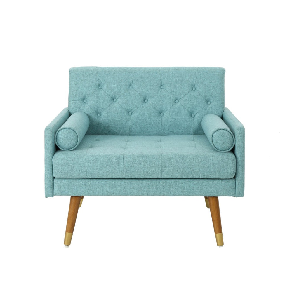 English Elm Club Chair Tufted Accent Seat with Bolster Pillows and Gold Splayed Legs for Living Room 63050.00BLU