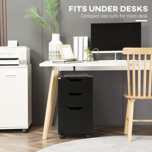 English Elm 3 Drawer Mobile File Cabinet with Locking Casters, Smooth-Glide Drawers, Compact Under-Desk Storage for Office and Home (Black) W2225142670