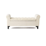 Christopher Knight Home® - Noble House - Keiko Contemporary Rolled Arm Velvet Storage Ottoman Bench, Ivory and Dark Brown