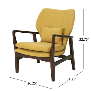 English Elm Christopher Knight Home® - Mid Mid Century Modern Fabric Club Chair with Button-Tufted Back and Accent Pillow, Tapered Birch Legs, Stylish Comfort (31.25˝W x 26.25˝D x 32.75˝H) Mustard 59135.00MUS