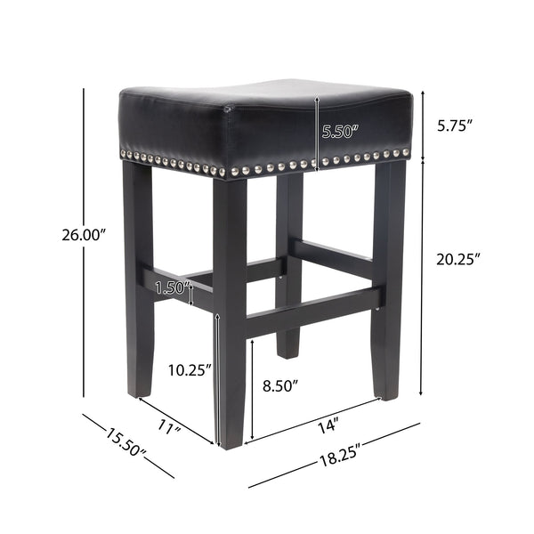 English Elm Christopher Knight Home® - 26" Backless Leather Counter Stools Set of 2 — Modern Bonded Leather Seats on Bronze Hardwood Legs, 300lb Capacity Black 74493.00