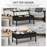 English Elm 39" Modern Lift Top Coffee Table Desk With Hidden Storage Compartment For Living Room, Black Woodgrain