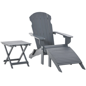 English Elm 3-Piece Folding Adirondack set with Ottoman & Side Table, Rustic Gray Wood, High-Back Comfort for Patio W2225142506