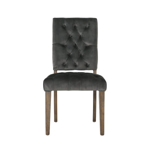 English Elm Dining Chairs Set of 2 Button Tufted Upholstered Seats with Weathered Wood Legs 72611.00NVLT