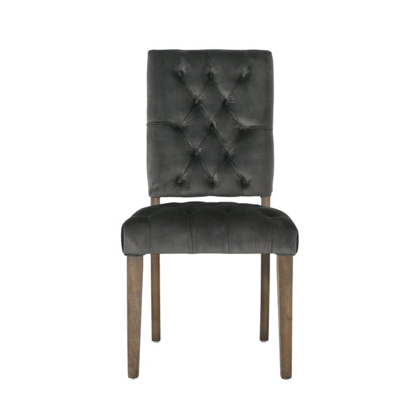 English Elm Dining Chairs Set of 2 Button Tufted Upholstered Seats with Weathered Wood Legs 72611.00NVLT
