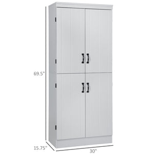 English Elm 70" Kitchen Pantry Tall Freestanding Storage Cabinet with 6-Tier Shelves, 4 Doors, Black Handles, Anti-Tip Protection Grey W2225S00026