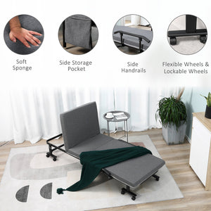 English Elm Rollaway Folding Guest Bed with 3.25" Foam Mattress, Adjustable Backrest, Steel Frame on Wheels W2225142645