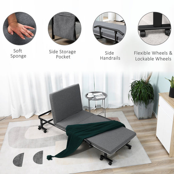 English Elm Rollaway Folding Guest Bed with 3.25" Foam Mattress, Adjustable Backrest, Steel Frame on Wheels W2225142645