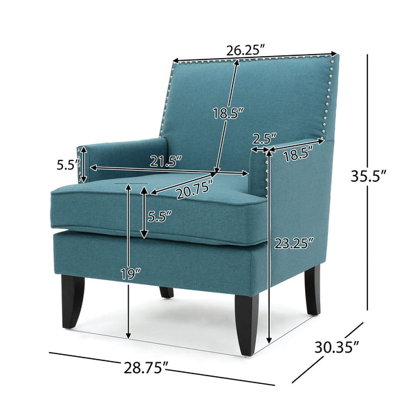 English Elm Christopher Knight Home® - CLUB Chair with Plush Padded Seat and Birch Legs, Upholstered Fabric Accent Chair for Living Room Comfort Teal 30.65 L x 29.75 W x 28.75 H 60165.00DTE