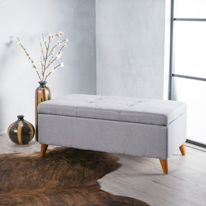 English Elm Storage Ottoman Bench with Lift Top Grey Upholstered Rolled Arm Traditional Style 74491.00LGY
