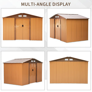 English Elm 9' Galvanized Steel Backyard Shed with Sliding Doors Four Vents and Included Foundation Base W2225S00033
