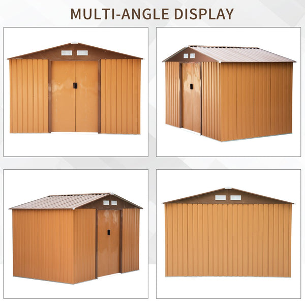 English Elm 9' Galvanized Steel Backyard Shed with Sliding Doors Four Vents and Included Foundation Base W2225S00033
